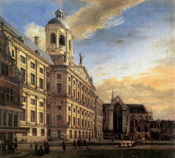 HEYDEN, Jan van der Amsterdam, Dam Square with the Town Hall and the Nieuwe Kerk Sweden oil painting art